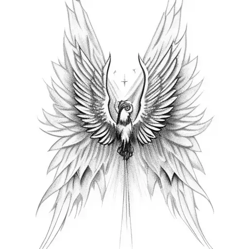 Phoenix with crystal wings tattoo design idea