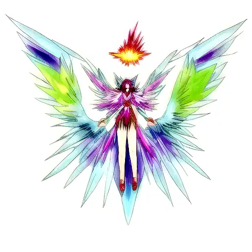 face Phoenix crystal wings tattoo design idea