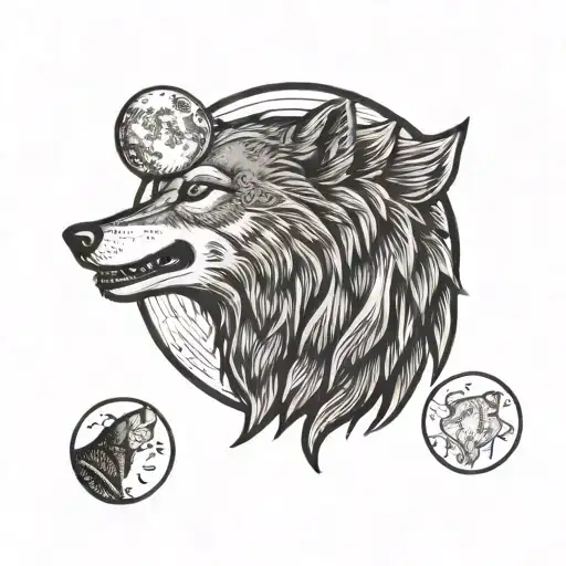 wolf howling at moon phases tattoo design idea