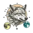 wolf howling at moon phases tattoo design idea