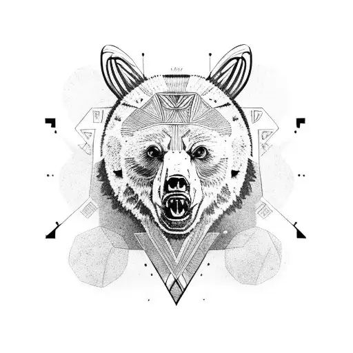 bear head, raven, and wolf head with a geometric background  tattoo design idea