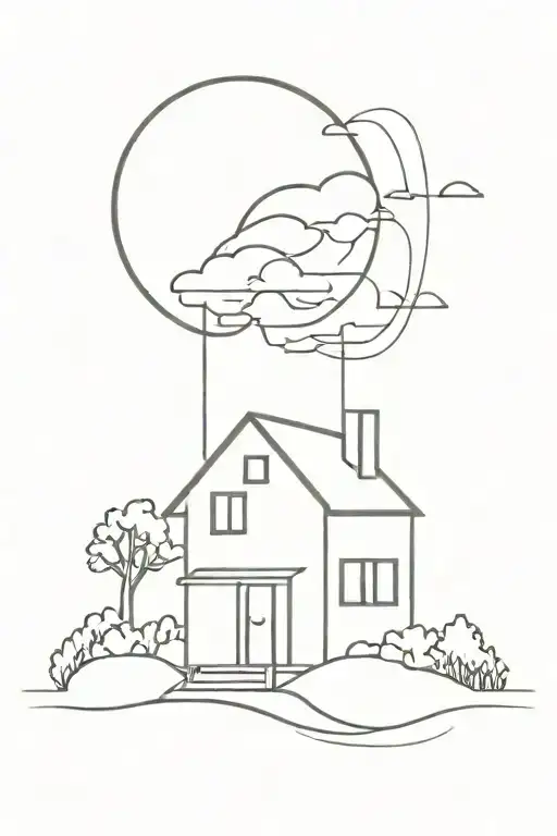 house in a sunset black line work tattoo tattoo design idea