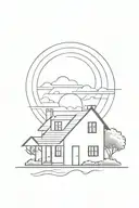 house with a sunset black line work tattoo tattoo design idea