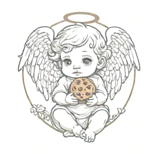 baby angel holding a cookie tattoo design idea