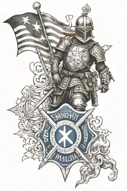 knight of Malta with fire department maltese American flag tattoo design idea