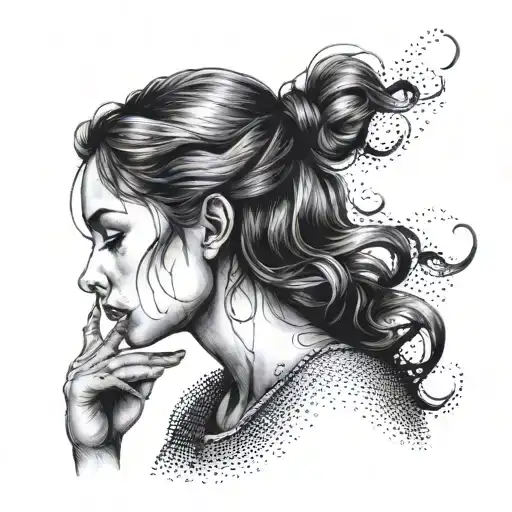 girl gesture of silence  tattoo design idea