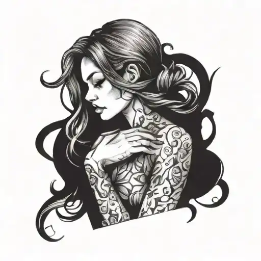 girl gesture of silence tattoo design idea