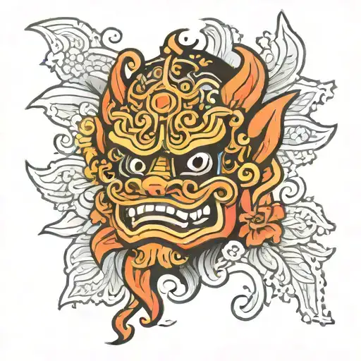 barong mask tattoo design idea