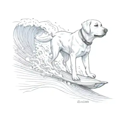 labrador surfing wave tattoo design idea