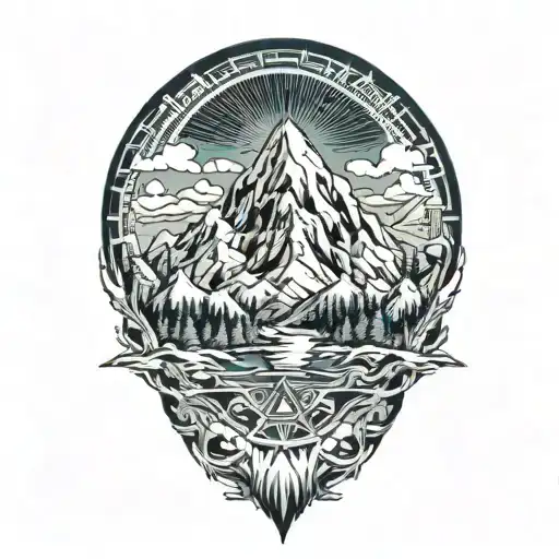 winter mountain scene tattoo design idea