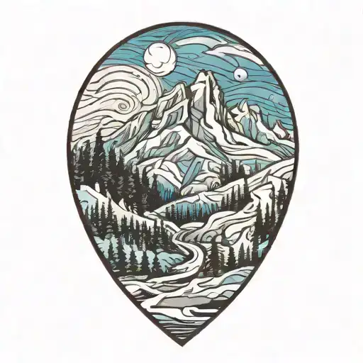 winter mountain scene tattoo design idea