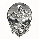 winter mountain scene tattoo design idea