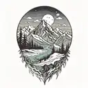 winter mountain scene tattoo design idea