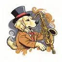 Create a tattoo design featuring a golden retriever Jazz playing the saxophone.  tattoo design idea
