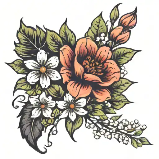 Birthflower bouquet tattoo June, november and december tattoo design idea