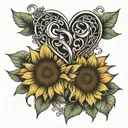 2 linked hearts with a sunflower around it  tattoo design idea