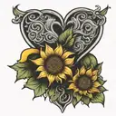 2 linked hearts with a sunflower around it  tattoo design idea