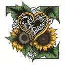 2 linked hearts with a sunflower around it  tattoo design idea