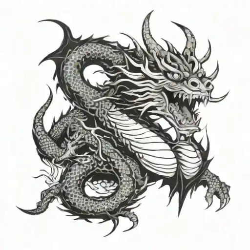 japanischer Drache ähnich wie kaido aus one piece mit dementsprechendem Hintergrund  tattoo design idea