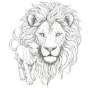 a lion  and a lamb  equal sizes tattoo design idea