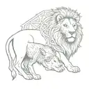 a lion  and a lamb  equal sizes tattoo design idea