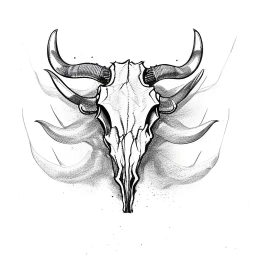 fine line longhorn bull skull tattoo design idea