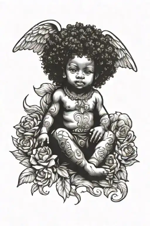 afro latin querubin baby angel boy tattoo design idea