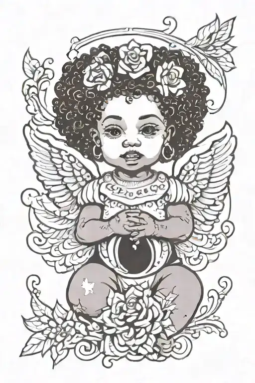 afro latin querubin baby angel tattoo design idea
