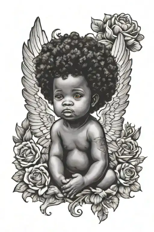 afro latin querubin baby angel boy tattoo design idea