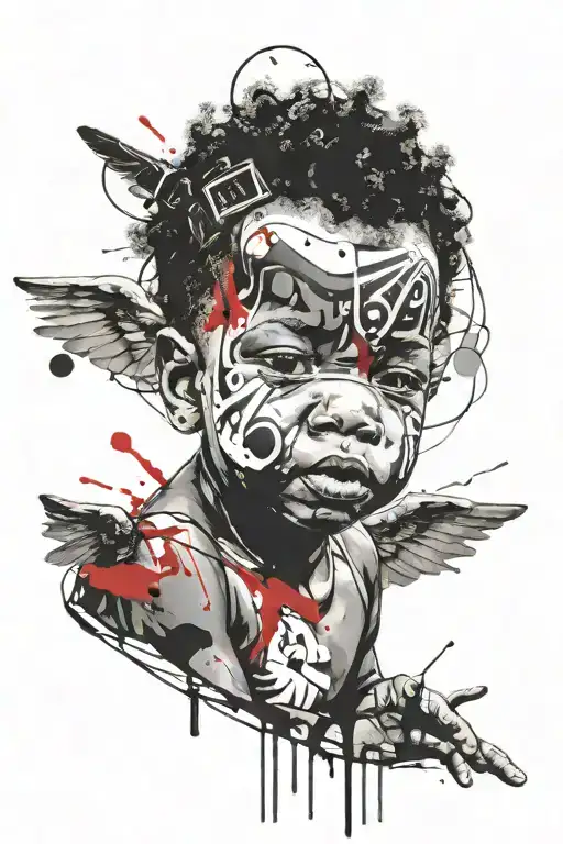 afro latin querubin baby angel boy tattoo design idea