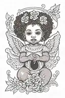afro latin querubin baby angel tattoo design idea