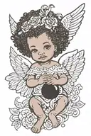 afro latin querubin baby angel tattoo design idea