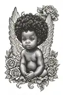afro latin querubin baby angel boy tattoo design idea