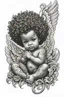 afro latin querubin baby angel boy tattoo design idea