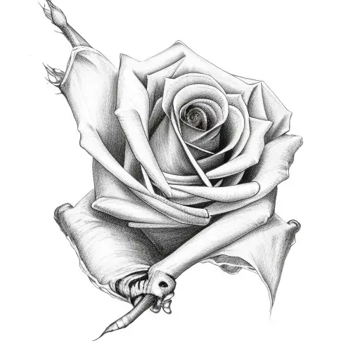 skeleton hand holding a rose tattoo design idea