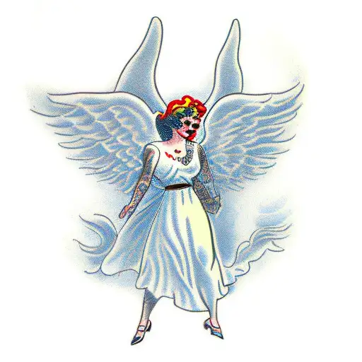 angel drunk in a crowd at a party tattoo design idea