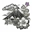 erupting volcano that’s erupting flowers and beautiful foliage - make it feminine tattoo design idea