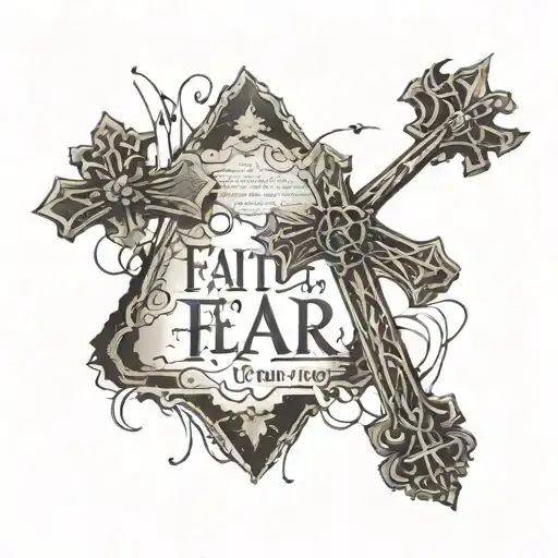 Faith over fear in writing with 3 crosses tattoo design idea