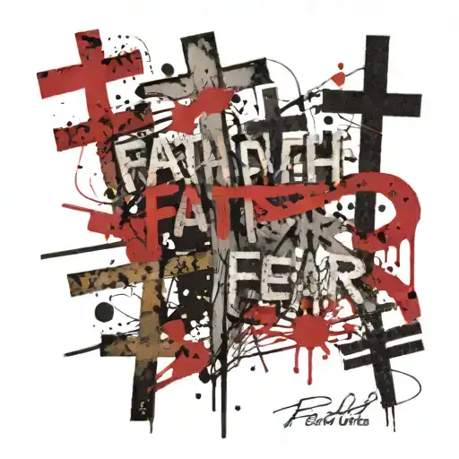 Faith over Fear in text and 3 crosses tattoo design idea