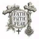 Faith over fear in writing with 3 crosses tattoo design idea