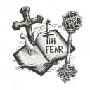 Faith over fear in writing with 3 crosses tattoo design idea