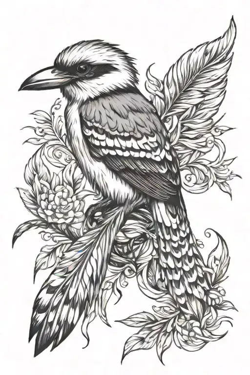 fire and kookaburra feather tattoo design idea