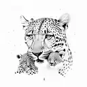 mother leopard protecting two baby leopards  tattoo design idea