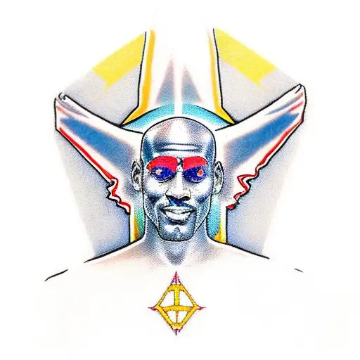 michael jordan. vestido con la equipacion de los bulls. que este crucificado.con una corona de espinas como jesucristo. tattoo design idea