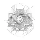 universe mixed with computers components tattoo design idea