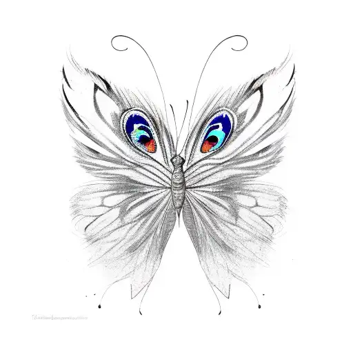 butterfly with wing as a peacock feather  tattoo design idea