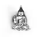 female budha sitting in a lotus with a food dog figthing a dragon tattoo design idea