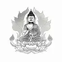 female budha sitting in a lotus with a food dog figthing a dragon tattoo design idea