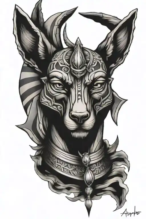 anubis portrait with half tattoo design idea