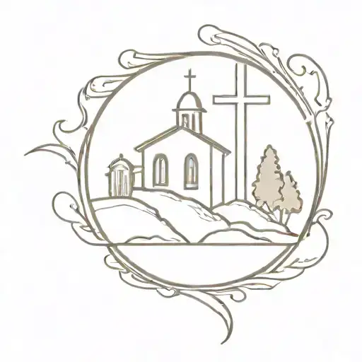 a church emblem to represent a family church with the name being Jesus Lifeway Mission tattoo design idea